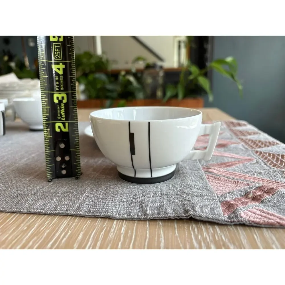 Vintage Ćmielów Poland Porcelain Coffee Tea Set - MCM Black Line Geometric